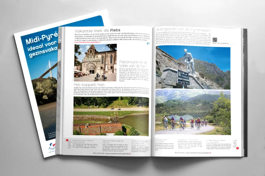 Magazine promotionnel CRT Midi-Pyrénées en partenariat avec l'ANWB Couverture et pages intérieures du guide Midi-Pyrénées