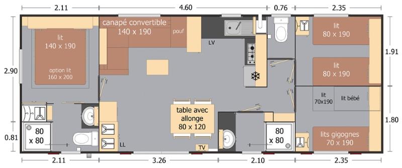 Alloggio - Casa Mobile Confort 40M² - 3 Camere + 2 Bagni + Terrazza Semi-Coperta - Flower Camping Val de Vie