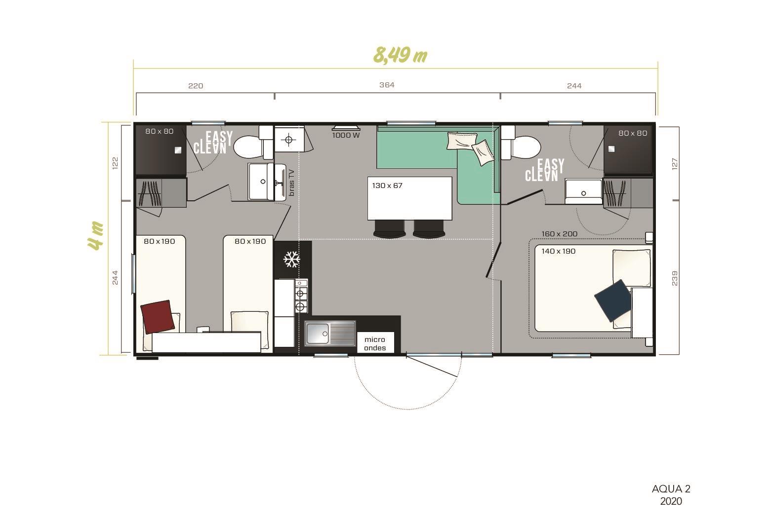 Location - Mobil-Home Premium 34 M² - 2 Chambres + 2 Salles De Bains + Terrasse Semi-Couverte + Spa Privatif - Flower Camping Val de Vie