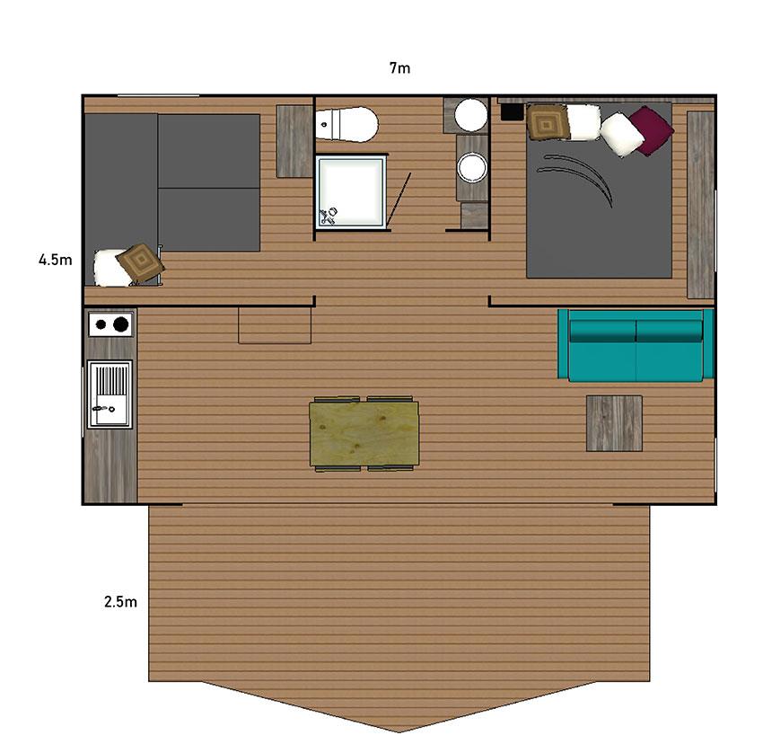 Alloggio - Lodge Cotton Premium - 2 Camere - Terrazza Coperta - Spa - Flower Camping Val de Vie