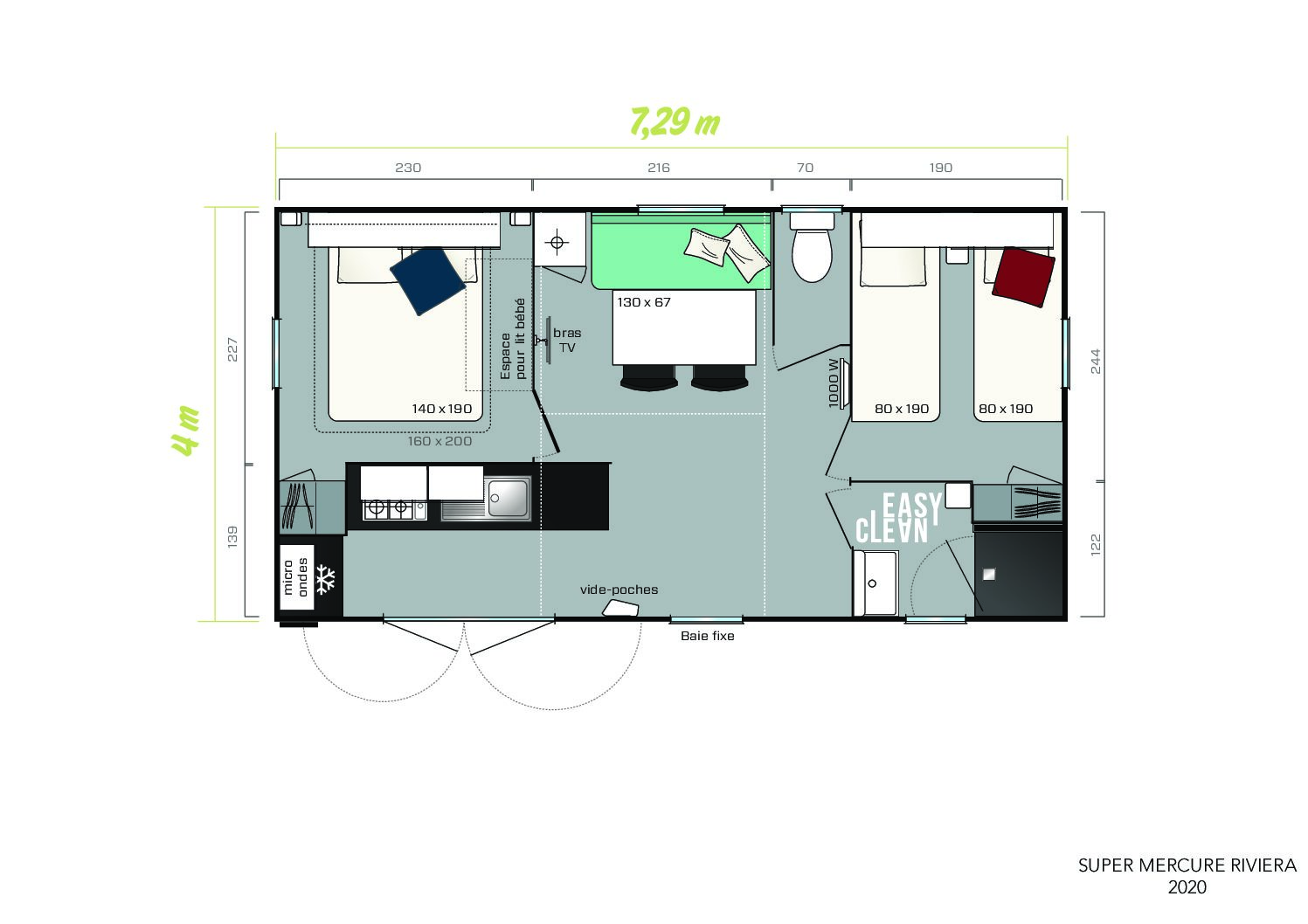 Location - Mobil-Home Confort 26 M² - 2 Chambres + Terrasse Semi-Couverte - Flower Camping Val de Vie