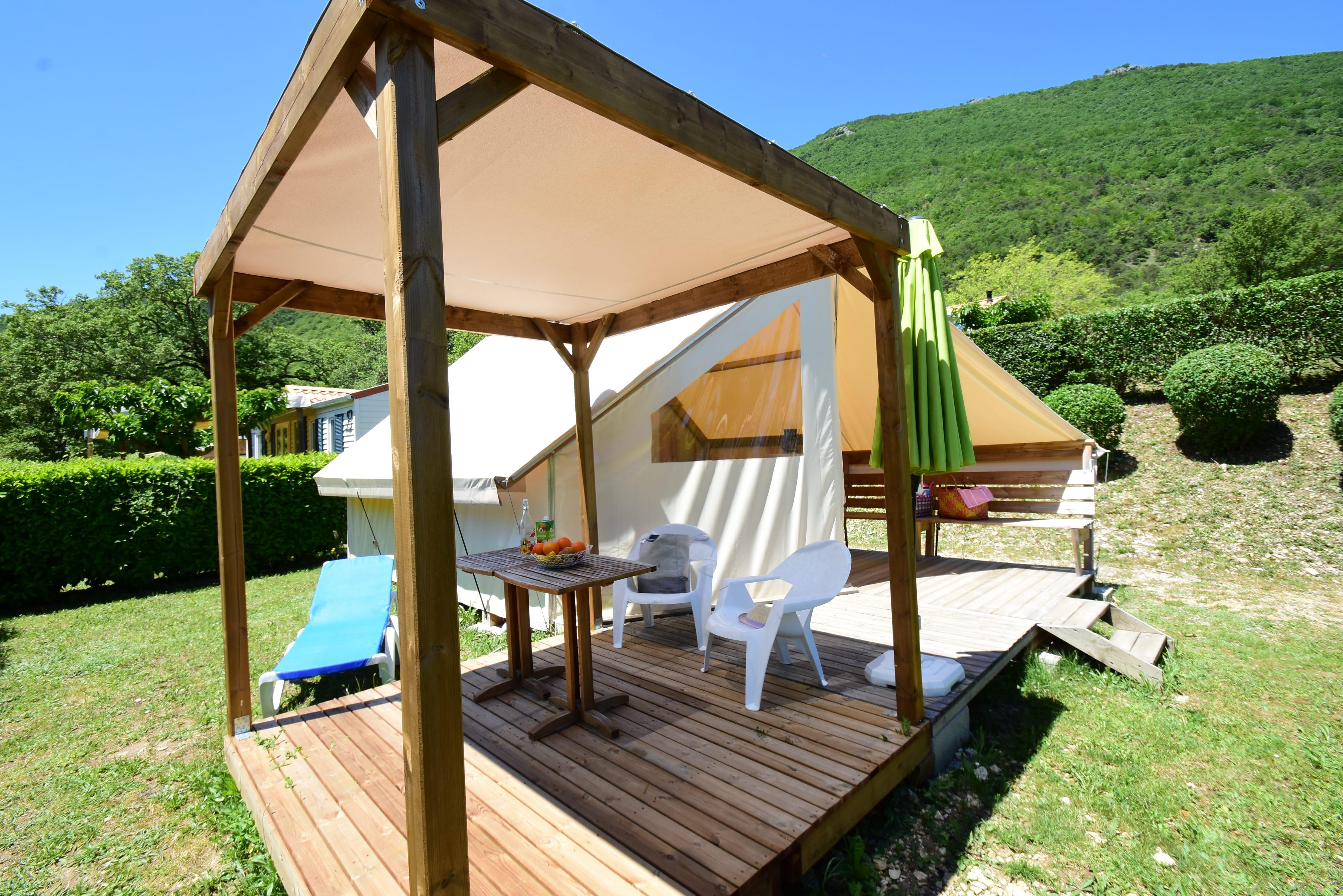 Location - Tente Écolodge Avec Douche Et Sanitaire - Camping La Source du Jabron
