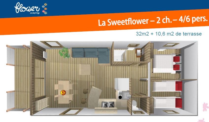 Location - Sweet Flower 32M² Premium 2 Chambres + Terrasse Couverte - Flower Camping La Beaume