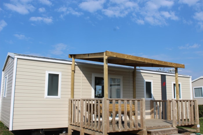 Mobil Home Lodge 100 Confort Plus 3 Chambres - 2 Sdd - 40 M² + Terrasse Semi Couverte