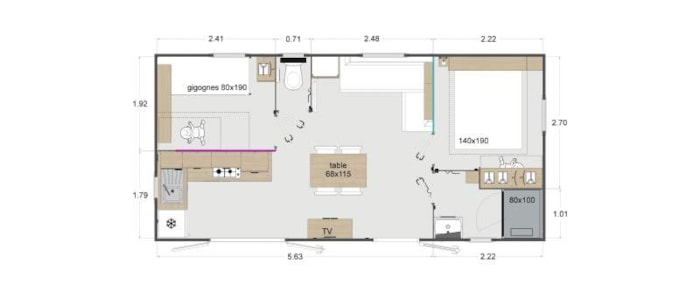 Mobil Home Lodge 770 Confort Plus 2 Chambres - 30 M² + Terrasse Semi Couverte