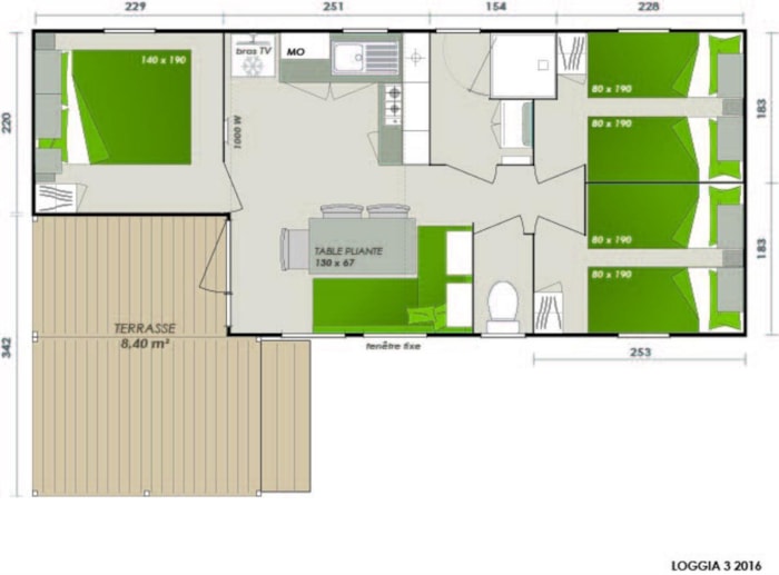 Mobil-Home 3 Chambres 6 Pers Max