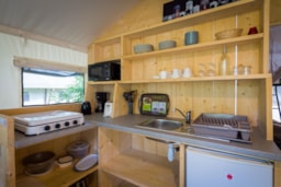 Location - Tente Safari 2 Ch - 35 M²- Avec Cuisine Et Sanitaires - - Camping de l'Etang Sites et Paysages