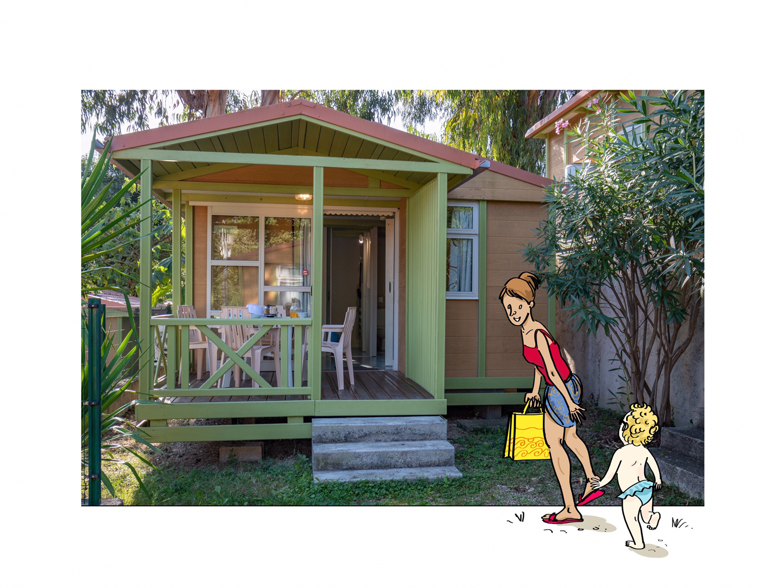 Location - Chalet Petit Trianon 22M² / 2 Chambres - Climatisation / Terrasse Couverte - Camping LA VIEILLE FERME