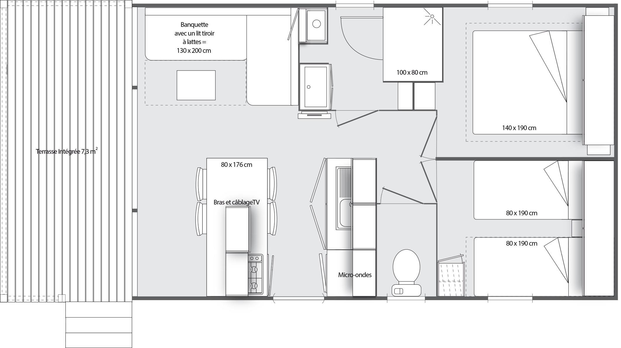 Mietunterkunft - Mobilheim O'hara Face Confort 25M² (2 Zimmer) + Tv + Terrasse - Flower Camping Vitamin