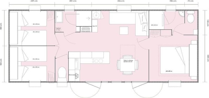 Cottage Suite Privilège With 3 Bedrooms And 2 Bathrooms (38,4M²). Kitchen With Dishwasher.