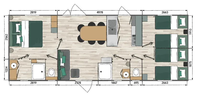 Location - Mobil-Home Seychelles 3 Chambres / Climatisation, Lave-Vaisselle, 2 Sdb - Base de Loisirs - Camping du Lac Cormoranche