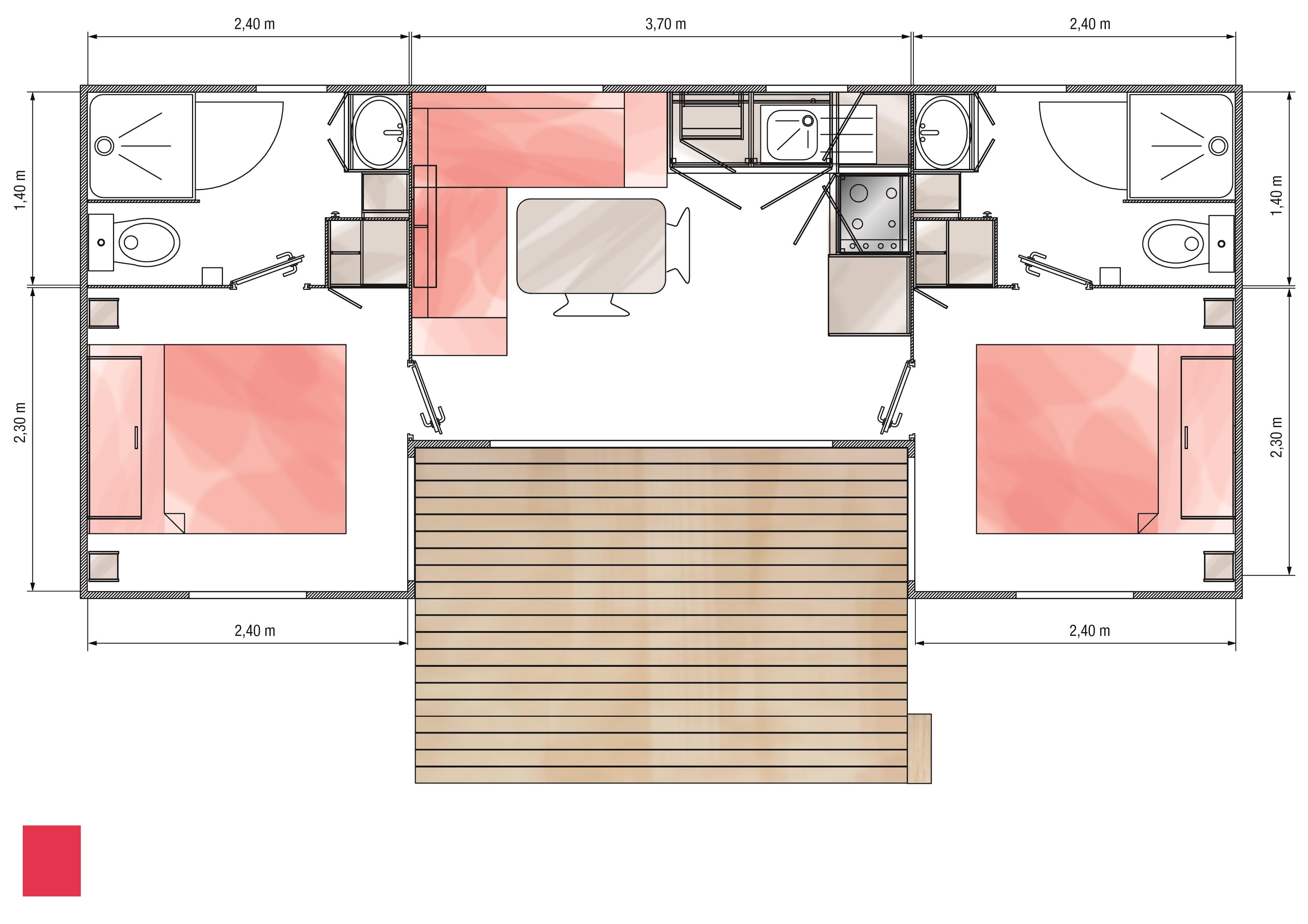 Accommodation - Mobil Home Declick 28M² - 2 Bedrooms, 2 Bathrooms - Camping Le Panoramic