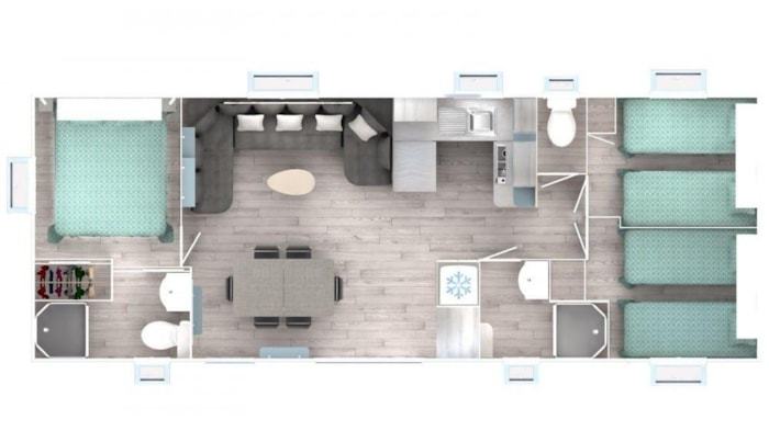 Mobilhome Konfort 3/6 - 3 Habitaciones, 2 Cuartos De Baño, Terraza Cubierta, Tv, Aire Acondicionado, 1 Coche