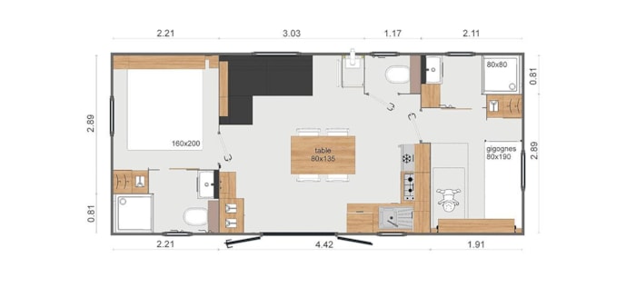 Mobil Home Konfort 2/4 - Terrasse En Bois Couverte, Climatisation, Tv, 2 Salles De Bains, 1 Voiture (2 Chambres) 1/4 Pers.