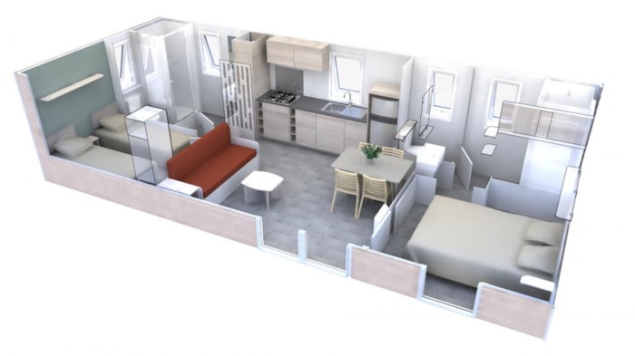 Mobil Home 2 Bedrooms 35M², 2 Bathrooms, Air-Conditioning, Covered Terrace