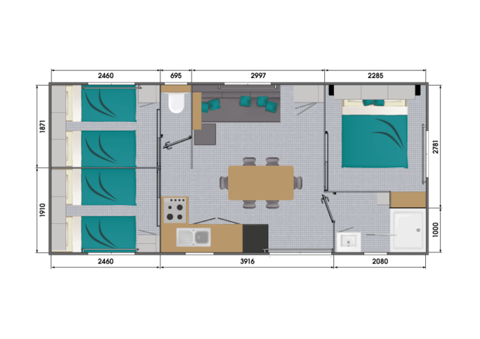 Mobile-Home 3 Bedrooms 35M², Covered Terace