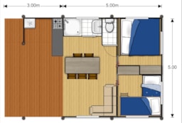 Location - Bungalow Cozy : 2 Chambres, Salle De Bain, Wc, Cuisine, Plancha - Camping Les Rives du Lac