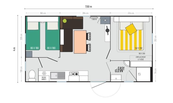 Mobile-Home Grand Confort 2 Bedrooms + Tv
