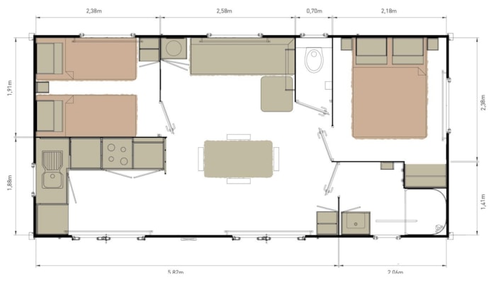 Mobilhome 2 Chambres + Terrasse Couverte
