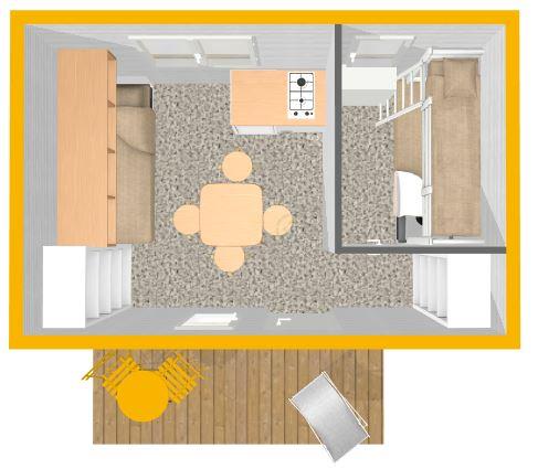 Accommodation - Cabanon Standard Jaune 12M² 1 Bedroom + Terrace 3M² - Without Toilet Block - Flower Camping La Rochelambert