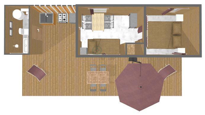 Accommodation - Wooden Hut Trappeur Confort 17 M² - 1 Bedroom - Terrace 30M² - With Bathroom - Flower Camping La Rochelambert