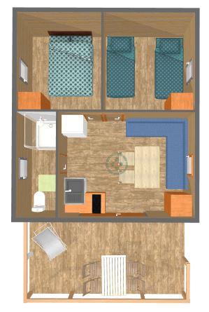 Accommodation - Cabin Lodge 4 Saisons Confort 25M² - 25M²- 2 Bedrooms + Sheltered Terrace 12M² - Flower Camping La Rochelambert
