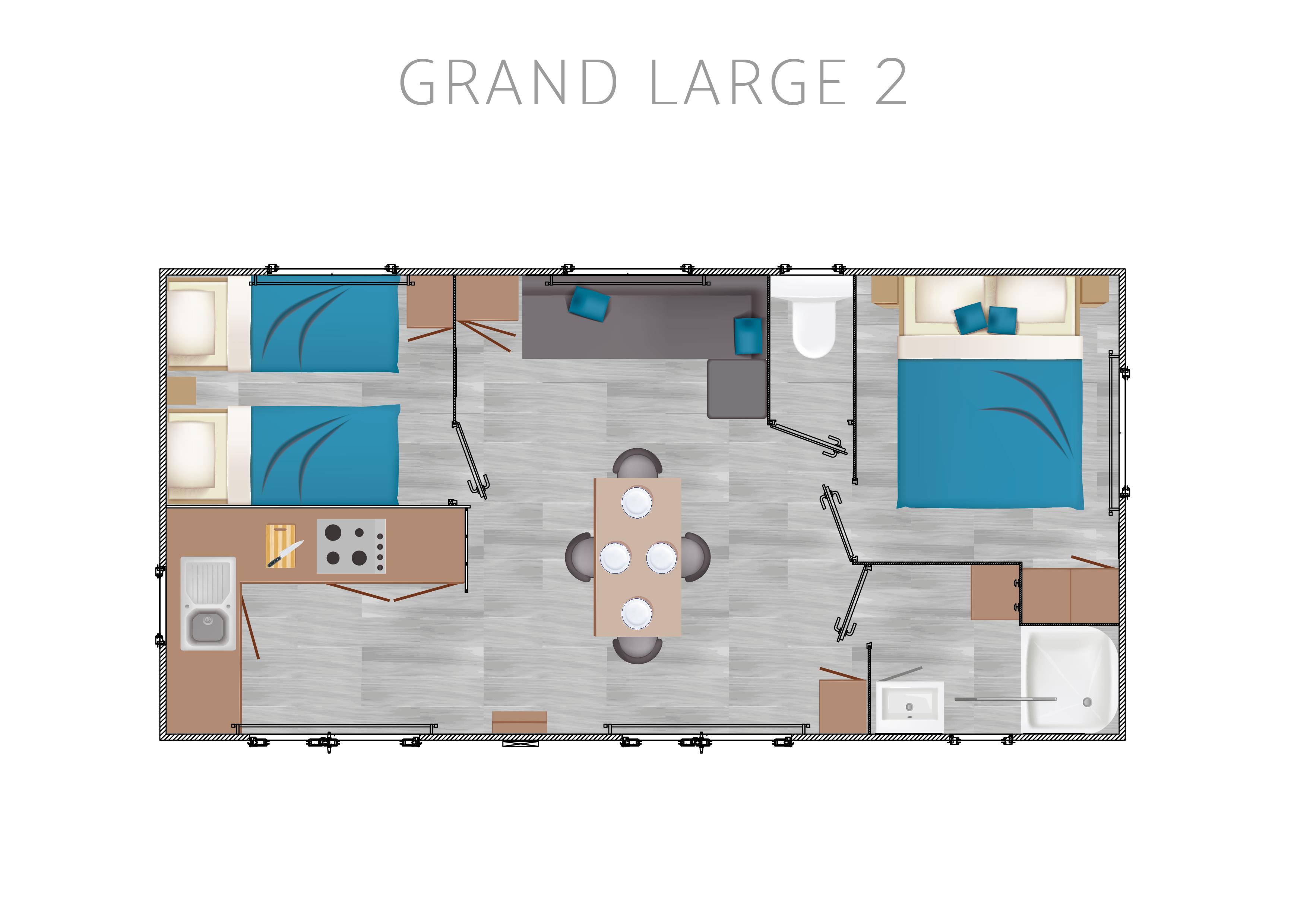 Location - Premium Grand Large - 30 M² - 2 Chambres - Camping LE CABELLOU PLAGE*****
