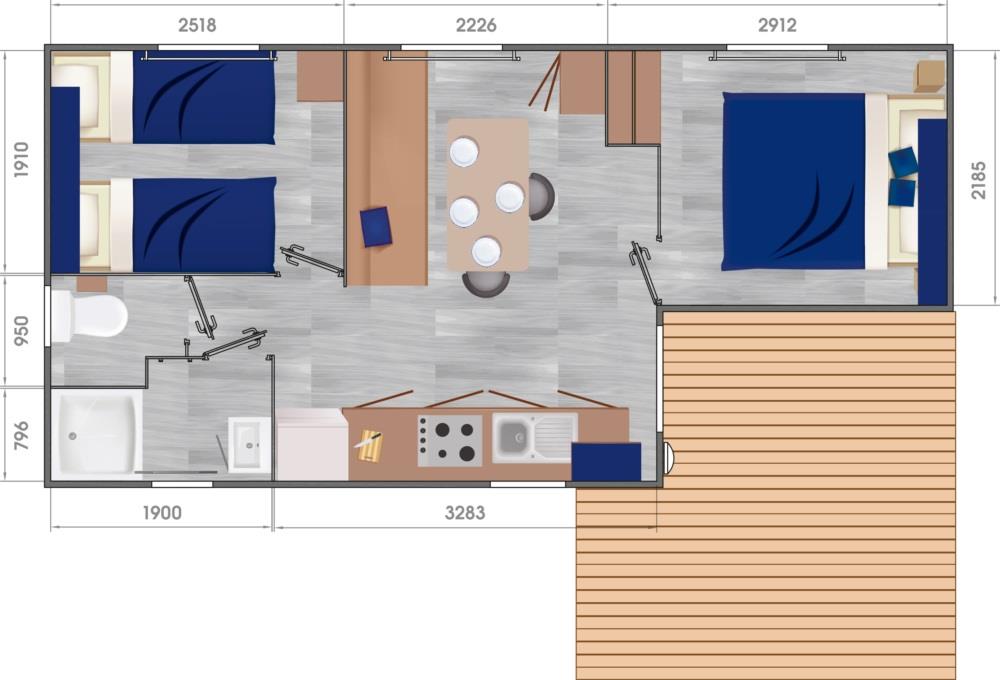 Location - Évasion Groix - 25 M² - 2 Chambres - Camping LE CABELLOU PLAGE*****