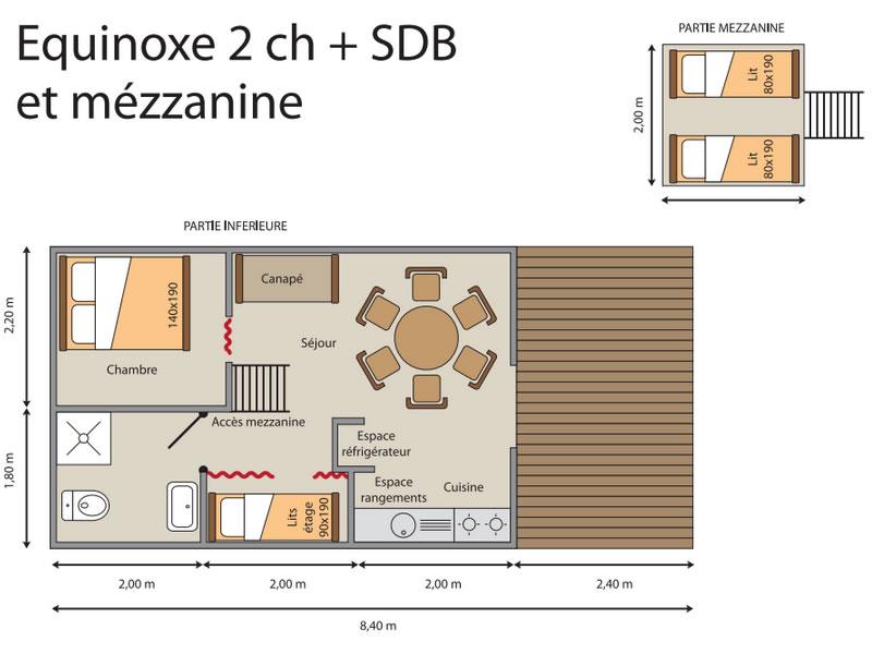 Location - Tente Lodge Canadienne 24M² 2 Chambres + Mezzanine. - Camping Les Auches