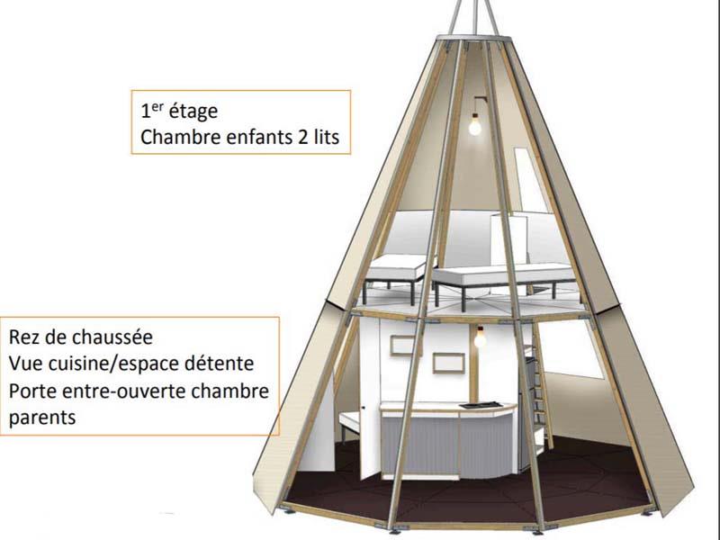 Location - Tipi 4 Pers. - 2 Chambres - Avec Wc Et Sdb - Camping L'Étang du Pays Blanc