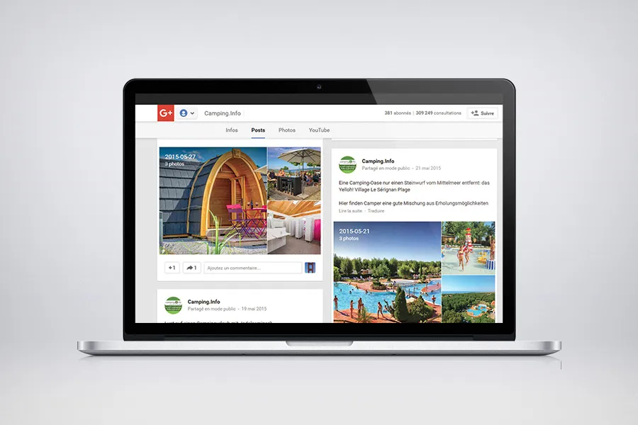 Page Google Plus Camping.info, Post Sérignan Plage