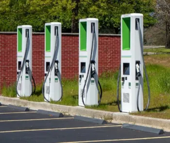 Mehrere Ladestationen für Elektroautos auf einem Parkplatz