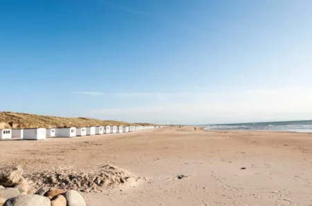 Badehütten am Strand von Lökken, Nordjütland, Dänemark