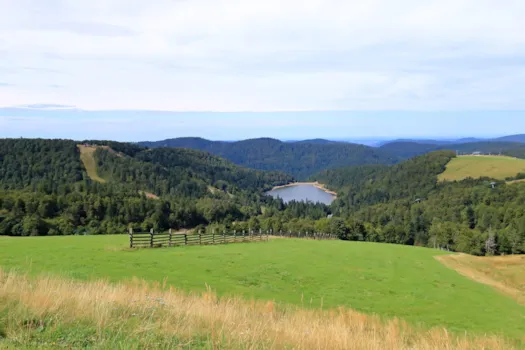 Blick auf die Landschaft der „Route des Crêtes“ im Elsass, in den Vogesen, Frankreich, im Sommer