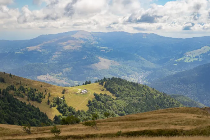 Blick auf die Vogesen vom Gipfel des Hohneck an einem schönen Sommertag