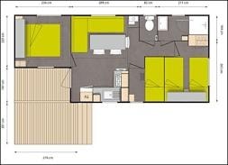 Mobil-Home Standard 31m² 3 bedrooms with half-covered terrace 7m² + TV