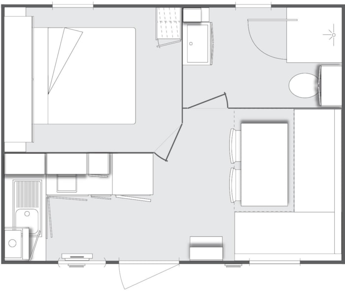 Mobil-Home Confort 18M² 1 Chambre + Terrasse Semi-Couverte + Tv + Clim