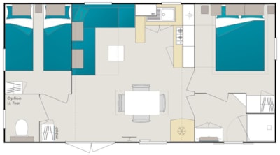 Mobil-Home Comfort 30m² 2 bedrooms + half-covered terrace + TV + AIR CONDITIONING