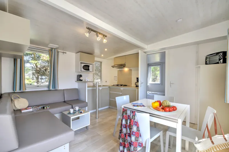 Mobil-Home Bois Confort 30M² 2 Chambres + Terrasse Semi-Couverte + Tv + Clim