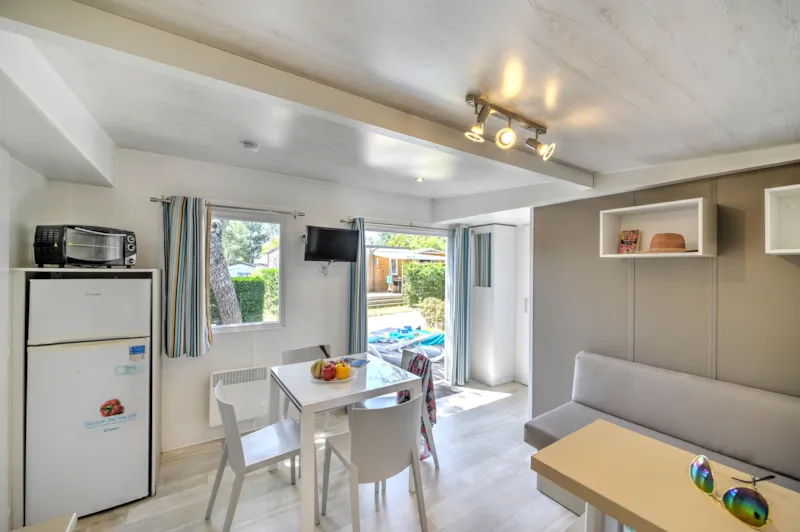 Mobil-Home Bois Confort 30M² 2 Chambres + Terrasse Semi-Couverte + Tv + Clim