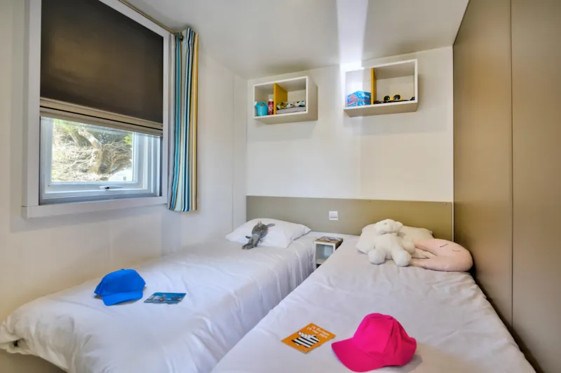 Mobil-Home Bois Confort 30M² 2 Chambres + Terrasse Semi-Couverte + Tv + Clim