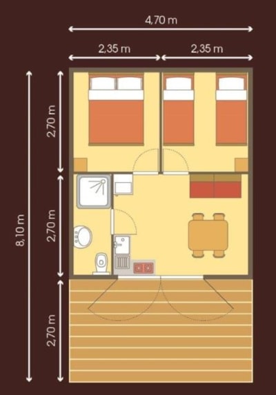 Cabane Lodge Standard 38m² 2 bedrooms sheltered terrace 12m² + TV
