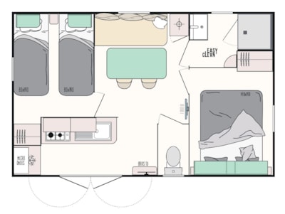 Classic 25-square-meter Mobile Home - Air-Conditioned - 2 Bedrooms