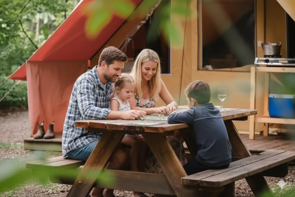 Location - Tente Prêt À Camper 16M² 2 Chambres - Sans Sanitaires + Terrasse 15M² - Flower Camping LA PLAGE à St Cirq Lapopie