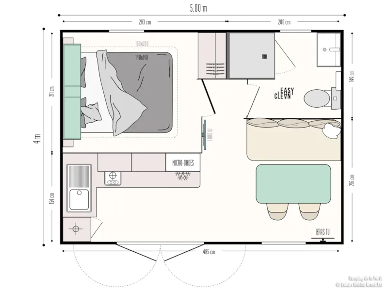 Mobil-Home Confort 22M² - 1 Chambre + Terrasse Semi-Couverte 12M² + Tv + Clim -