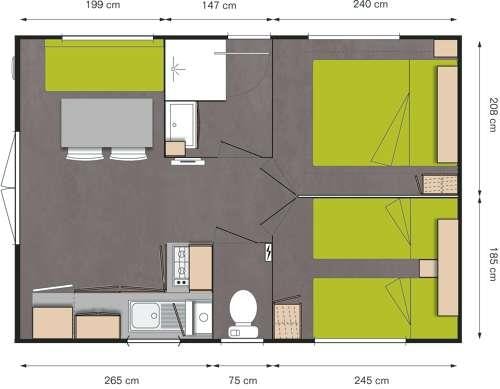 Mobilhome Standard 27M² (2 Chambres) Terrasse Couverte + Tv