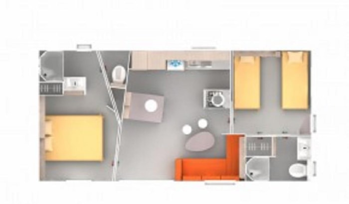 Mobilhome Premium 40 M² (2 Chambres, 2 Salles De Bain) Avec Terrasse Couverte + Tv + Lv