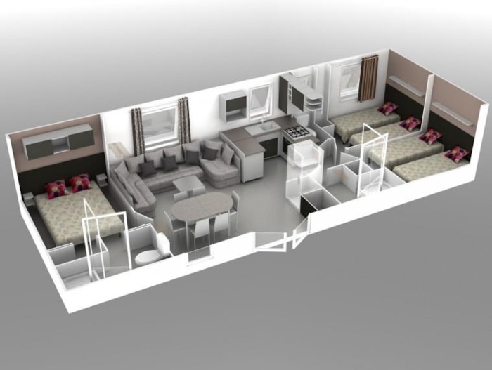 Mobilhome Premium 40 M² (3 Chambres, 2 Salles De Bain) Avec Terrasse Couverte + Tv