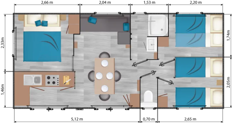 Mobil-Home Tribu 5Ch Confort - 3Sdb + Tv +Lv