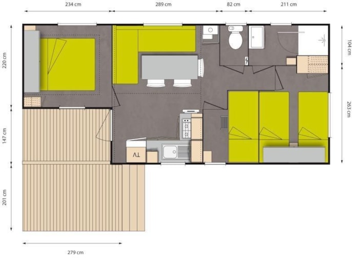 Mobil Home Standard 31M² (3 Chambres) + Tv + Terrasse Semi Couverte De 18M²